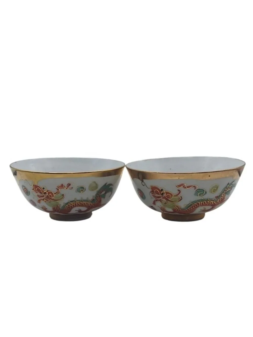 Vintage C L S Hand Decorated Dragon & Phoenix Rice Bowls Set Of 2 Hong Kong